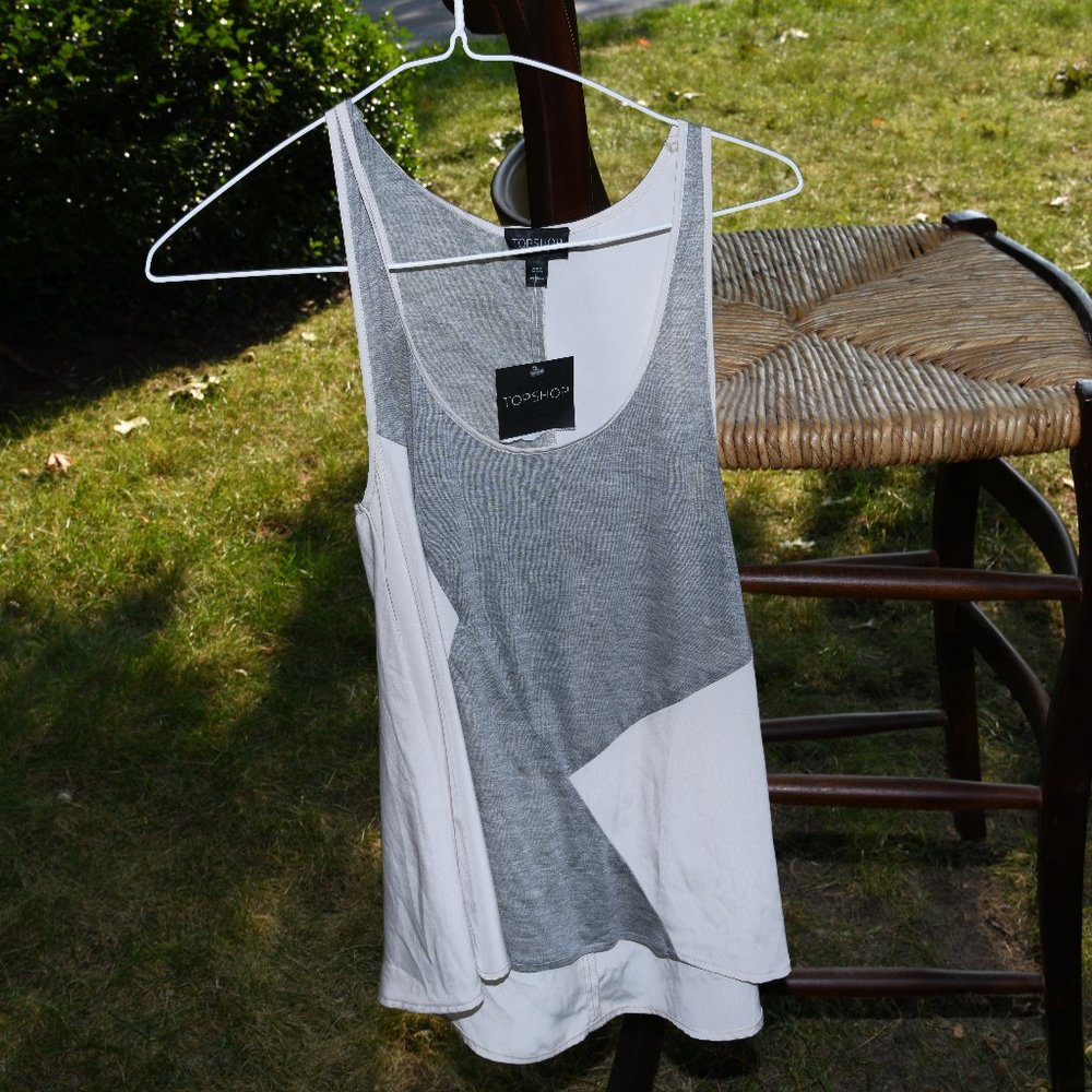 Topshop Grey and Pink Tunic Sleeveless Long Blouse